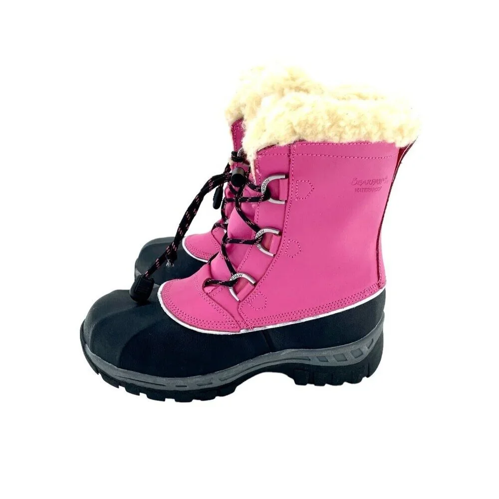 Bearpaw Kelly Boots Pink Leather Fur Lined Girls Toddler Youth SZ 2 NEW